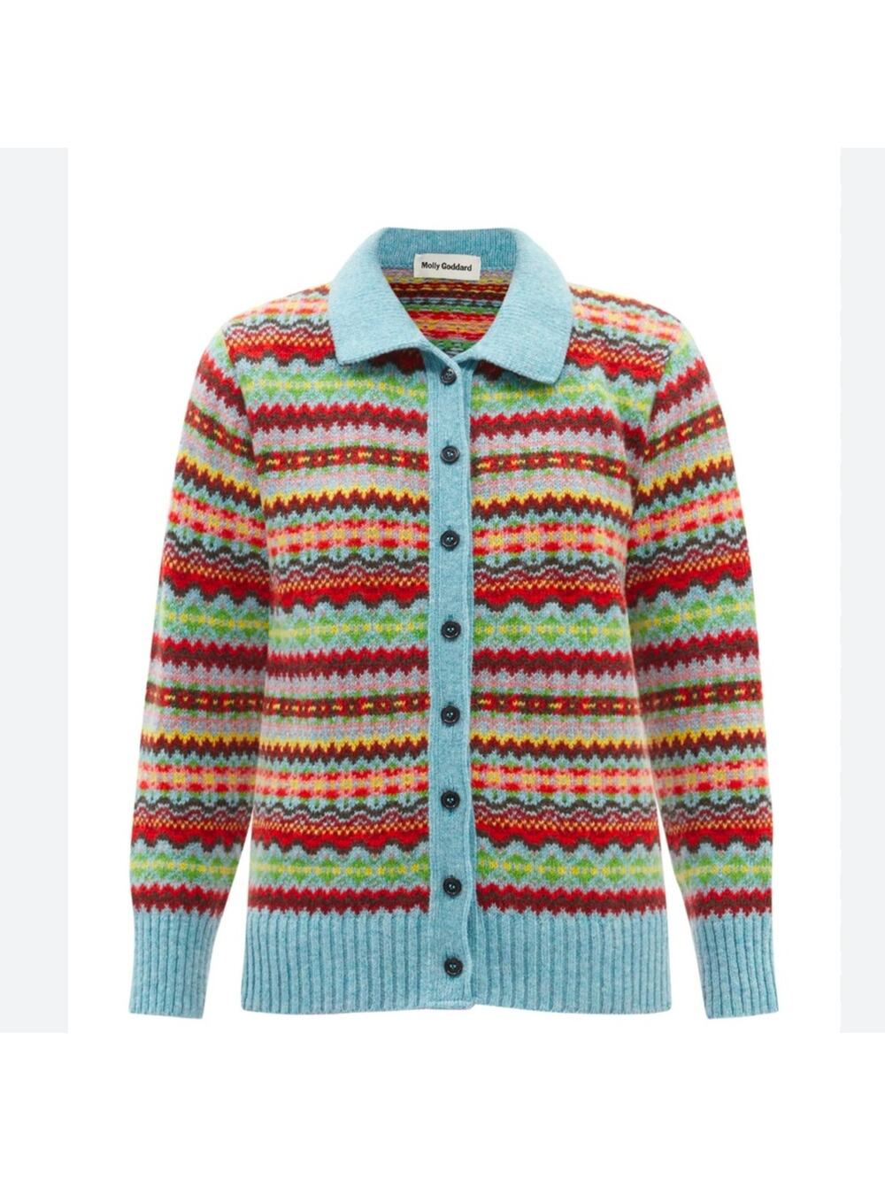 NEW Molly Goddard Harper Fair Isle Cardigan Sweater Blue Sz S